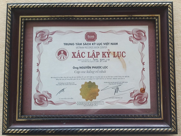Trung Tâm Sách Kỷ Lục Việt Nam xác lập kỷ lục “Cặp me kiểng cổ nhất” vào năm 2013